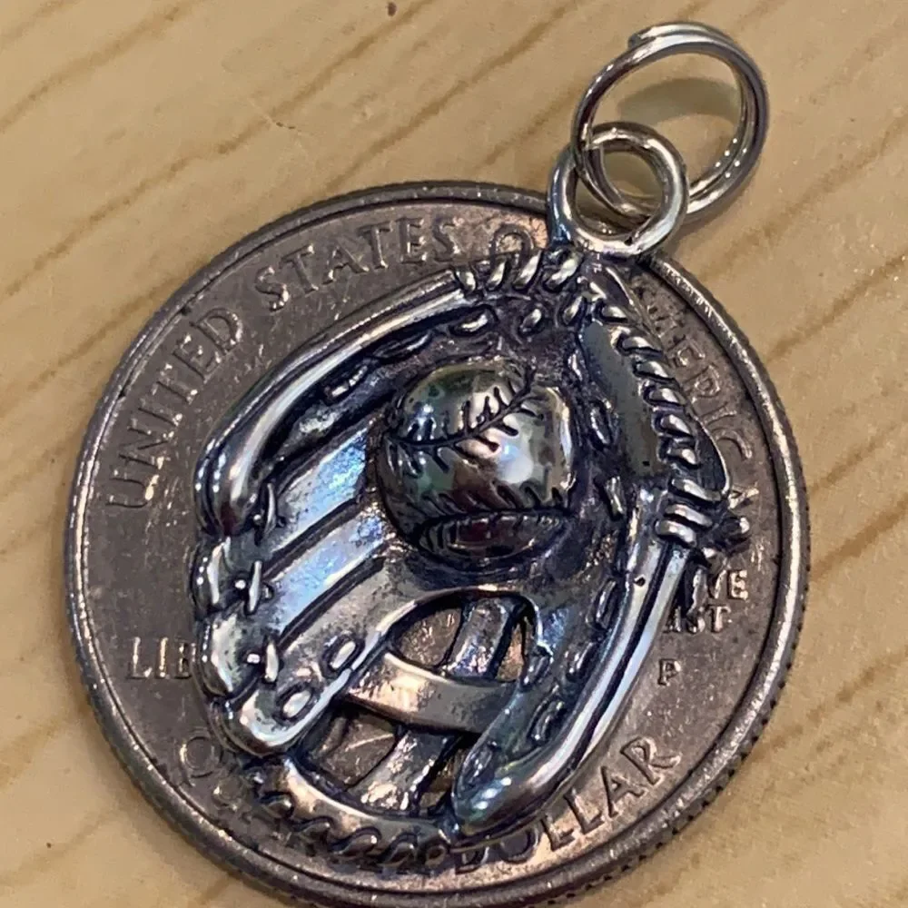 .925 Baseball Glove and Ball Sterling Silver Jewelry Charm